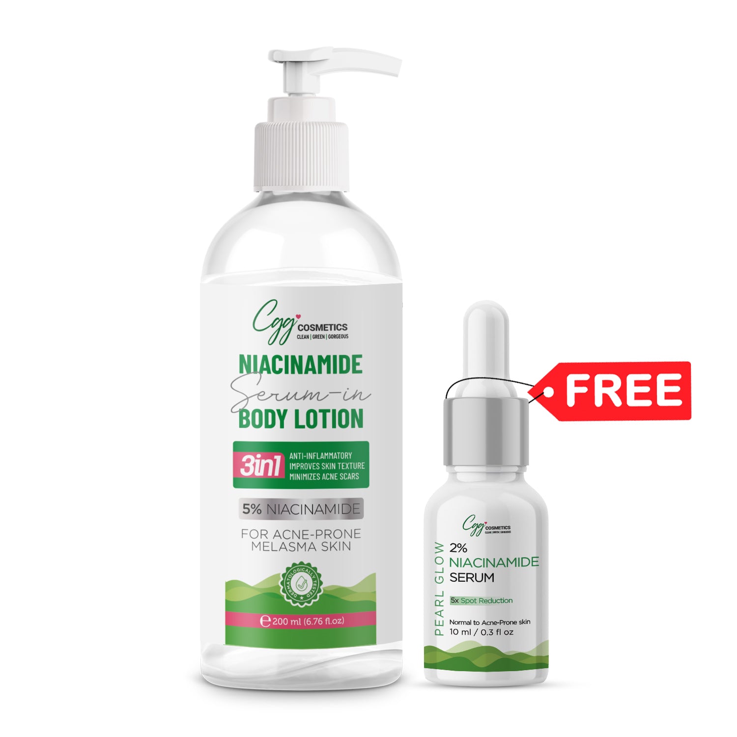 CGG Cosmetics 5% Niacinamide Serum in Body Lotion 200ml + FREE 10ml Sample of 2% Niacinamide Serum
