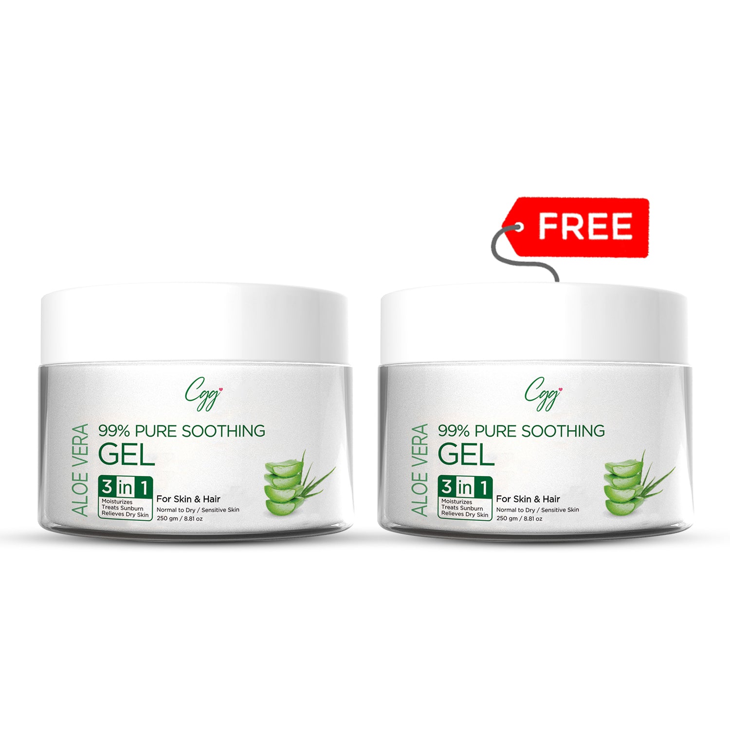CGG Cosmetics Aloe Vera 99% Pure Soothing Gel 250gm & GET FREE  250gm Aloe Vera 99% Pure Soothing Gel - Relieves Dry Skin