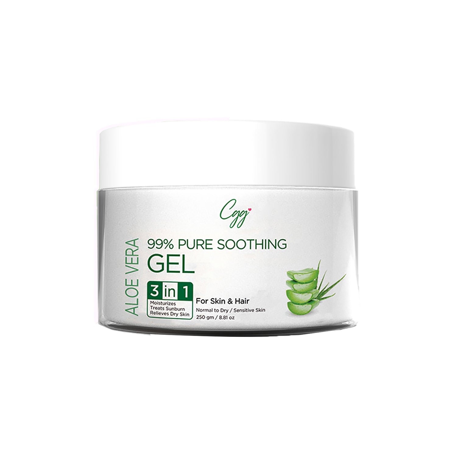 CGG Cosmetics Aloe Vera 99% Pure Soothing Gel - For Skin & Hair | 3-In-1 Moisturizes Hair, Treats Sunburn, Relives Dry Skin Vegan - 250gm