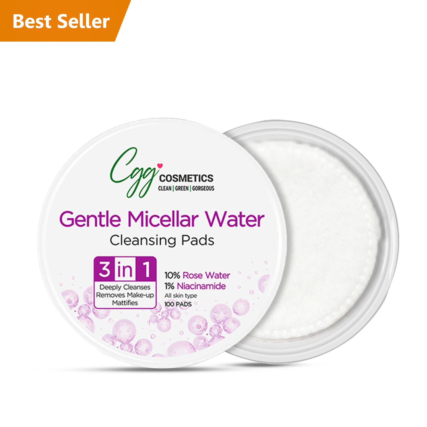 CGG Cosmetics Gentle Micellar Water Cleansing Pads - For Removing Stubborn Makeup - 100 Pads