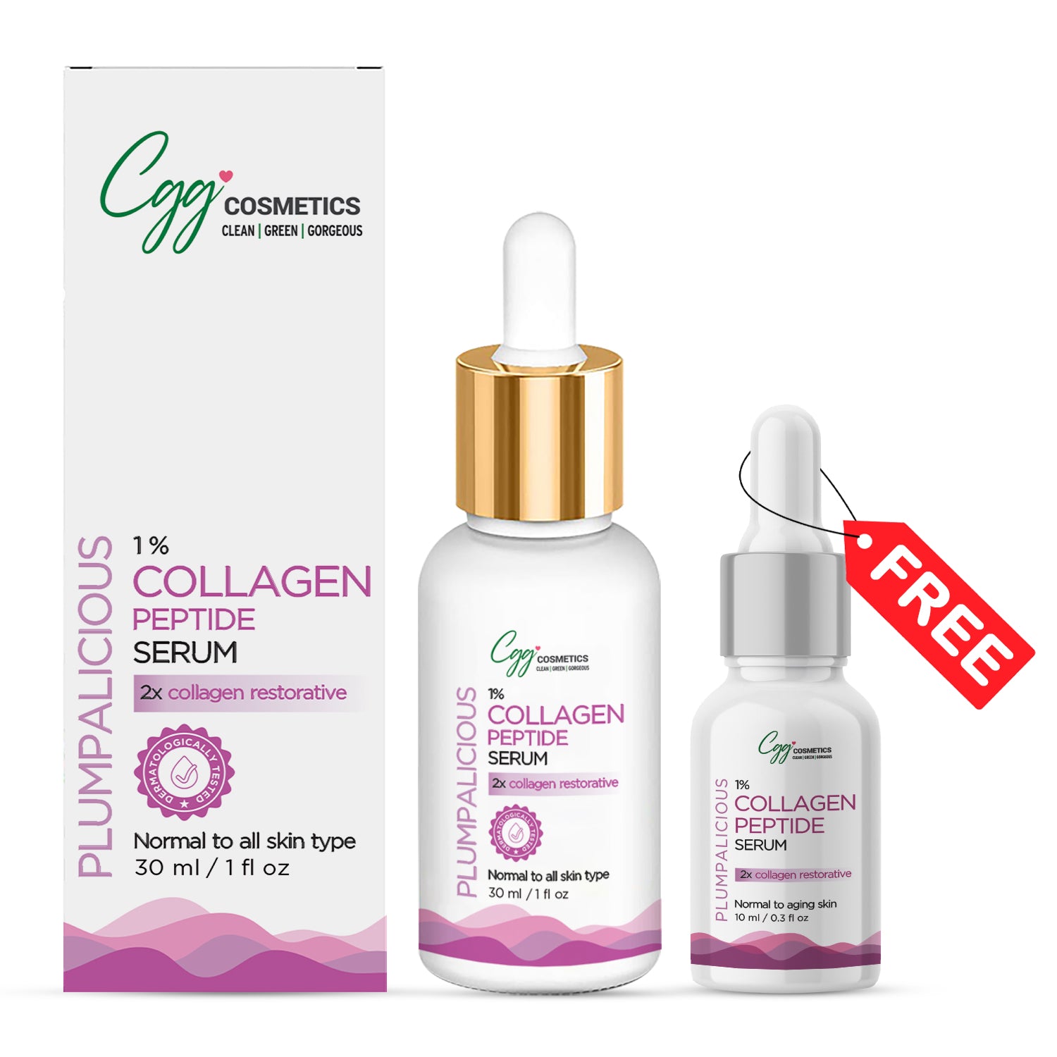 CGG Cosmetics Collagen Peptide Night Facial Serum 30ml & Free 10ml Sample of 1% Collagen Serum