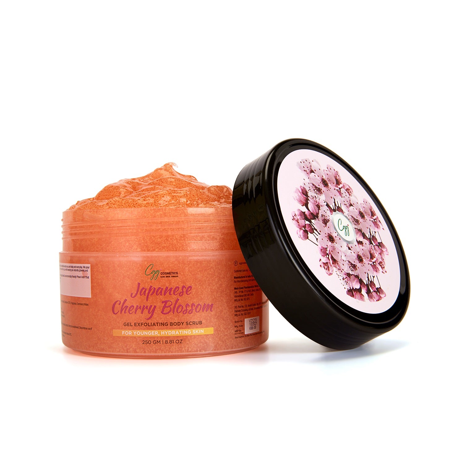CGG Cosmetics Japanese Cherry Blossom Gel Exfoliating Body Scrub - Young, Hydrating Skin & 100% Pure JCB Extract - 250gm