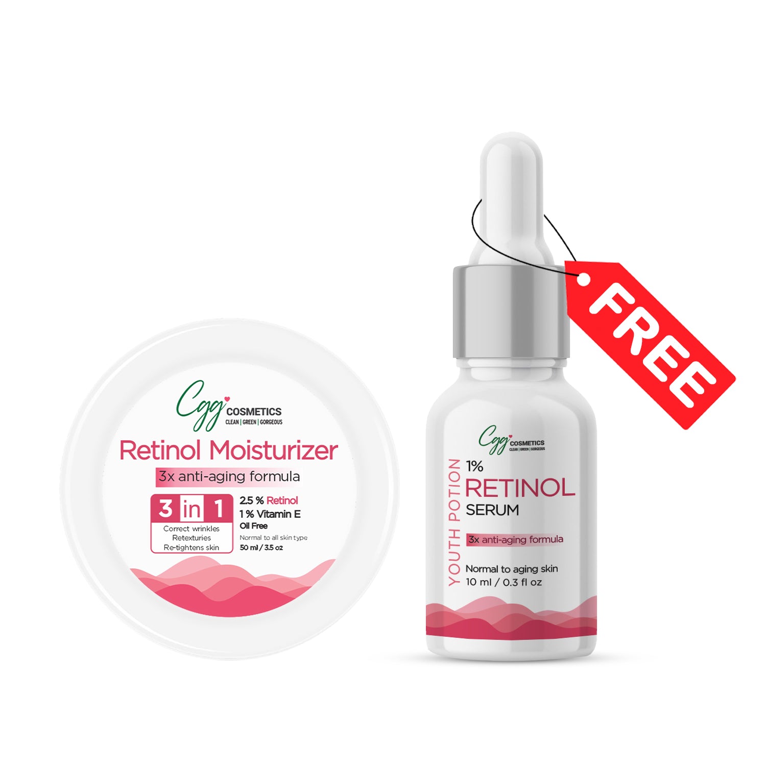 CGG Cosmetics Retinol Moisturizer 50ml + FREE 10ml Sample of 1% Retinol Serum