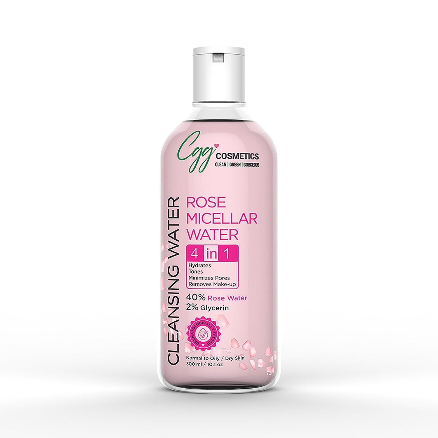 CGG Cosmetics Rose Water Micellar Cleansing Water | 4 in 1 Skin Hydrates, Removes Makeup, Cleanse & Minimizing Pores - 300ml