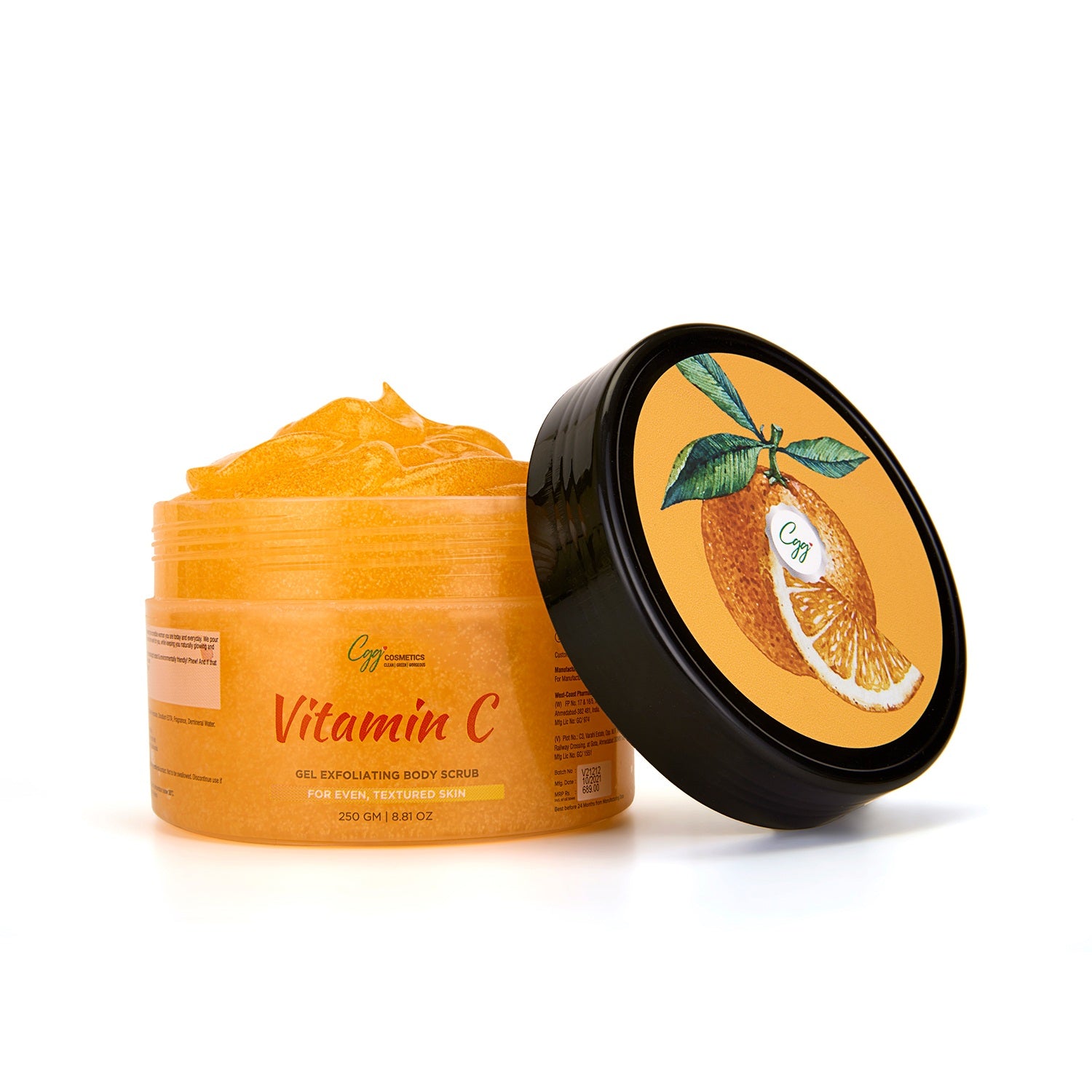 CGG Cosmetics Vitamin C Gel Exfoliating Body Scrub - Even, Textured Skin & 100% Pure Vitamin C Serum - 250gm