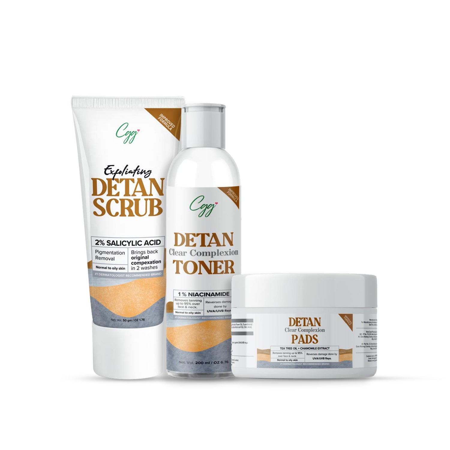 CGG Cosmetics Detanning Facial Kit | De-Tan Scrub | De-Tan Toner | De-Tan Cleansing Pads
